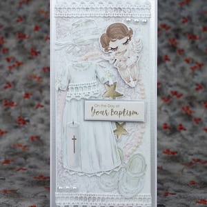 Tarjeta de felicitación cristiana hecha a mano de lujo, tarjetas de bautismo - tarjeta hecha a mano - tarjeta de día de bautizo - bautizo hecho a mano