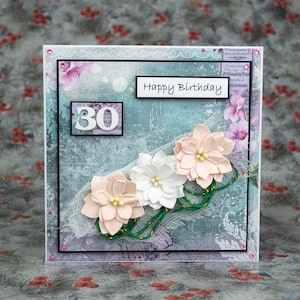Verpakte 30e verjaardagskaart handgemaakte wens 3D-kaart - Happy Birthday Card - Kaart in een presentatiedoos- Bloemen- uniek- Gepersonaliseerd