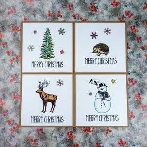 Luxury Handmade Christmas Holiday Cards Single and Multi Pack, Handmade card, Happy Christmas, Handstamped card rustic,set of 4, eco frendly