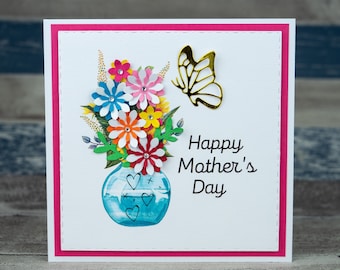 Mother's Day Card, Handmade Happy Mother Day card, Floral Mother's Day Card, Handcrafted Mum card, I love you Mum, the best mum, bouquet
