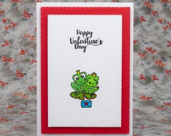 Handmade Valentine's card Love Blank inside / Frogs, valentine day card