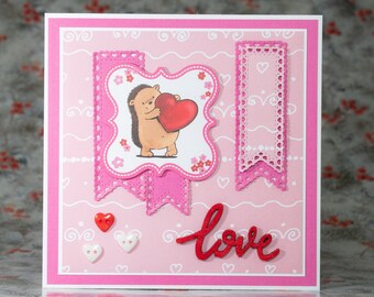 Tarjeta de felicitación Hedgehog in Love, Tarjeta de San Valentín hecha a mano, Tarjeta de amor, Tarjetas románticas, Tarjeta del corazón, tarjeta de San Valentín