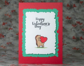 Tarjeta de San Valentín feliz hecha a mano Amor / Erizo Tarjeta de San Valentín / abrazos y besos, tarjeta de día de San Valentín