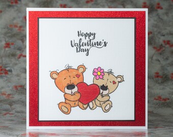 Love Greeting Card, Handmade Valentine's card, Love card, Romantic cards, sweet love card with teddy bears, valentine day card