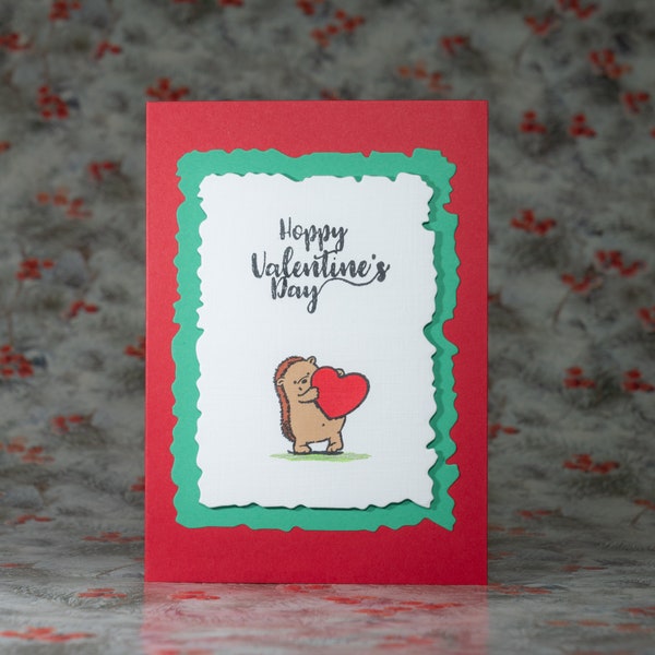 Tarjeta de San Valentín feliz hecha a mano Amor / Erizo Tarjeta de San Valentín / abrazos y besos, tarjeta de día de San Valentín