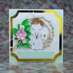 Sur votre première carte de communion pour un garçon, carte religieuse IHS personnalisée et faite à la main - Pamiatka Pierwszej Komunii Świetej