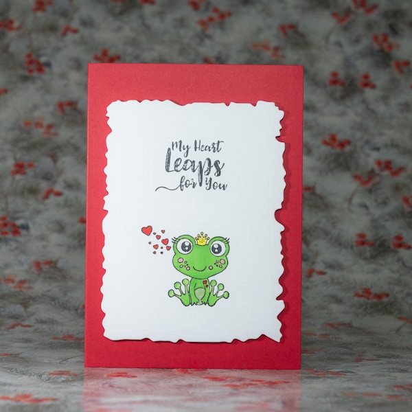 Tarjeta de San Valentín hecha a mano Love Blank dentro / Frog