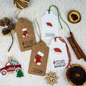 Handgefertigte Weihnachtsgeschenkanhänger - Glitzernde, rustikale und umweltfreundliche Etiketten, perfekt für Weihnachtsgeschenke, Nikolausmützen und Strumpfdesign