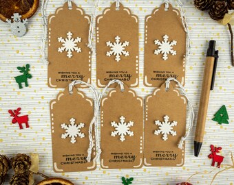 Etiquetas de regalo de Navidad de copo de nieve hechas a mano - Envoltura de Navidad -Etiquetas rústicas de regalos de Navidad - Etiquetas de regalos de Navidad