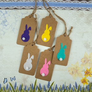 Etichette coniglietto fatte a mano - etichette regalo pasquali, primavera, coniglio decorativo, buona Pasqua, set di 5 etichette coniglietto - rustiche
