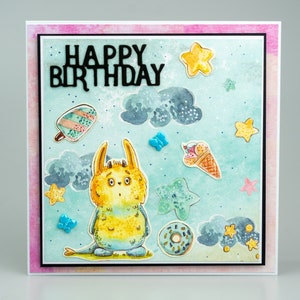 Kindergeburtstagskarten, Mädchen Geburtstagskarte, Lustige Lila Monster Happy Birthday Karte, Unikat Blanko Innen handgemachte Bd Karte für ein Mädchen