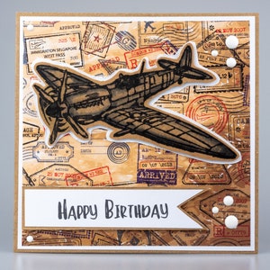 Carte de vœux faite à la main pour anniversaire, Fait avec amour, vierge, Avion- Cartes recyclées-Carte Joyeux anniversaire Cartes kraft rustiques et recyclées