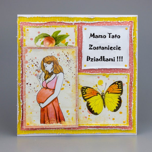 Polish Card for  New Baby born ,  Handmede greeting card, Polska kartka narodziny dziecka dla dziadków