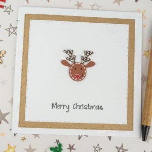 Tarjeta de Navidad rústica de lujo, Tarjetas de Navidad hechas a mano, Tarjeta estampada a mano, Reno de Navidad, rústico, Tarjetas de Navidad recicladas, Tarjetas únicas
