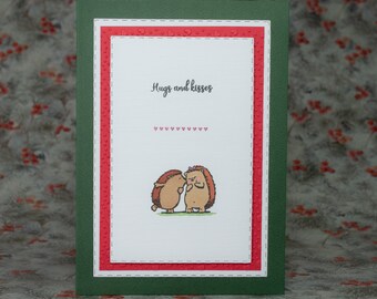 Handmade Happy Valentine's card Love Blank inside / Hedgehog Valentines Day Card, tarjeta de San Valentín