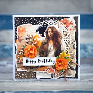 Handgemaakte 3D-verjaardagskaart in presentatiedoos - uniek bloemdessin voor herfst, gepersonaliseerde groet - speciaal cadeau voor haar, aanpasbare kaart