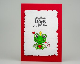 Handmade Valentine's card Love Blank inside / Frog, valentine day card