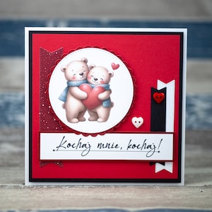 Tarjeta de amor polaca hecha a mano, tarjeta de San Valentín hecha a mano, tarjeta de amor, tarjetas románticas, Polska kartka walentynkowa, kocham Cię