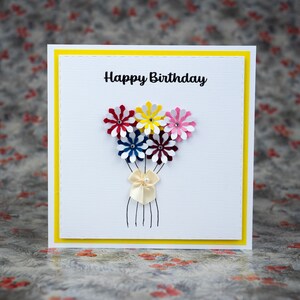 Cartões de feliz aniversário, cartões de feliz aniversário, cartões florais, cartão de buquê de flores de feliz aniversário, cartões feitos à mão, cartões de agradecimento