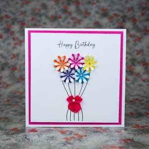 Cartões de feliz aniversário, cartões de feliz aniversário, cartões florais, cartão de buquê de flores de feliz aniversário, cartões feitos à mão, cartões de agradecimento
