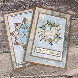 Set di 2 biglietti di auguri natalizi, biglietti di auguri di Natale fatti a mano, cancelleria tradizionale per le feste, Babbo Natale
