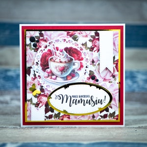 Cartões feitos à mão para o Dia das Mães, Dla mamy, polskie kartki w UK, cartão de felicitações polonês para a mãe, cartões feitos à mão poloneses, Dzień Mamy