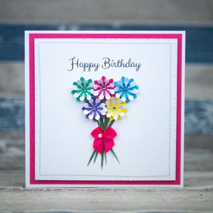 Handmade Birthday Card 3D Flower– Customizable Colors, Unique Design, Handmade Paper Flowers, Perfect for Any Occasion bouquet card Floral