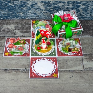 Kabouter exploderende doos voor Kerstmis, luxe kerstkaart, handgemaakte 3D-groetkaart, vrolijke kerstkaart, seizoenskaarten, uniek