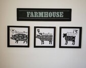 Decorative butcher sign, Butcher chart for beef cuts, pork cuts, goat cuts, meat cuts, Butcher cut diagram, Wall hanging butcher signs
