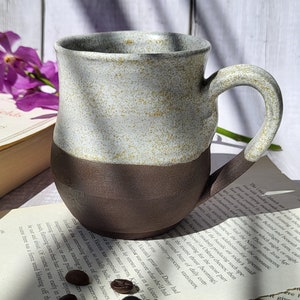 Oatmeal and brown handmade pottery mug | ceramic mug | big mug | Coffee mug | coffee lover | Gift for her | 10 ounce Mug | Ceramics