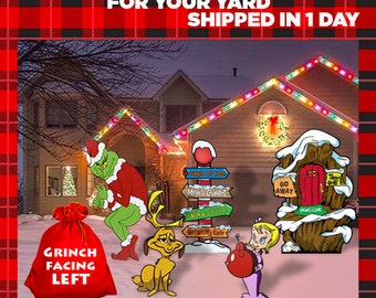 Right Facing Grinch Stealing Lights Yard Art Grinch Cindy Etsy