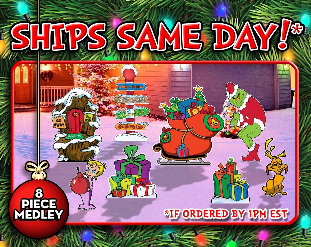 8 Piece Left Facing Grinch's Merry Medley Collection Etsy