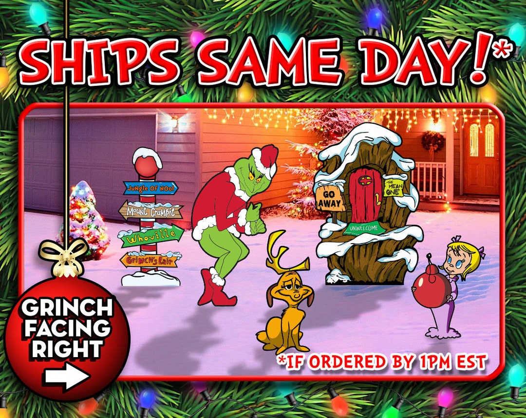 RIGHT Facing GRINCH Stealing Lights Yard Art Cindy Lou, Max, Lair, & WHOVILLE Pole Etsy