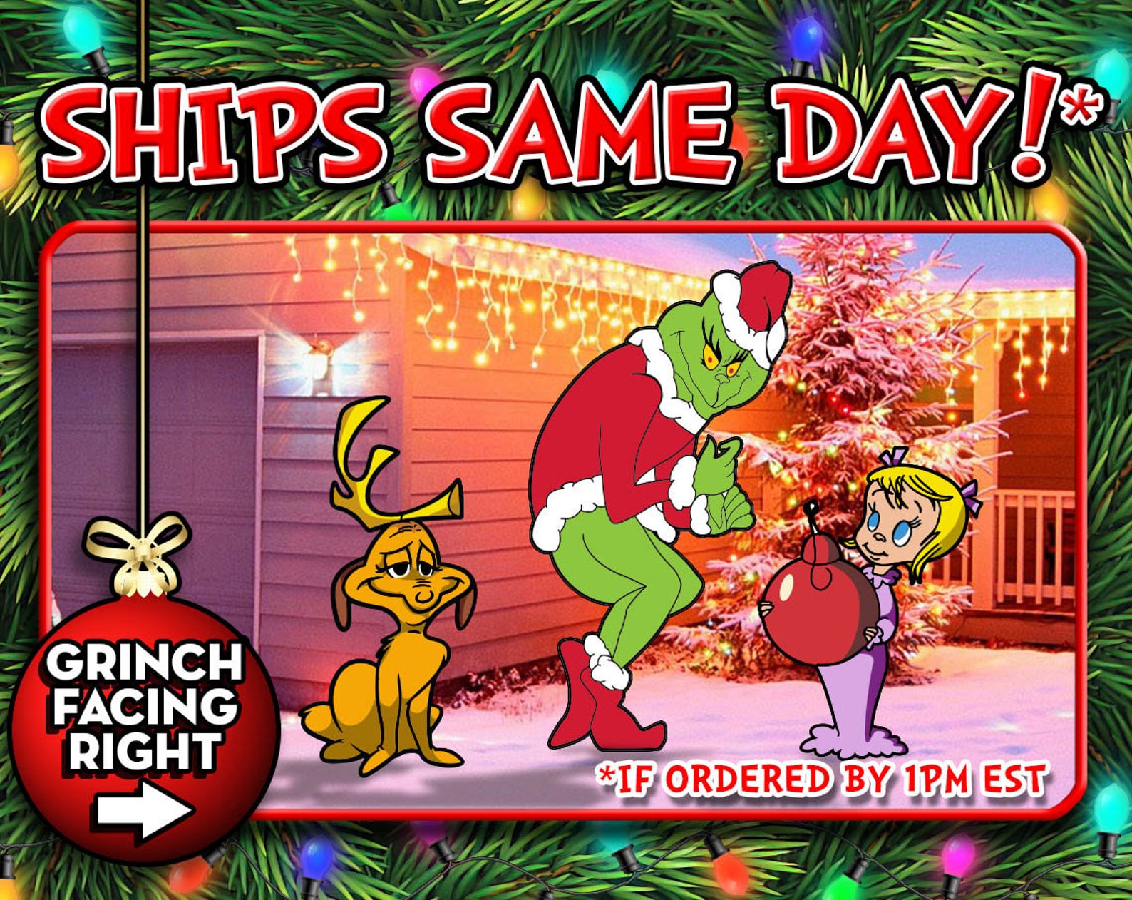 Right Facing GRINCH Stealing Christmas Lights Yard Art Grinch, CINDY & MAX Etsy