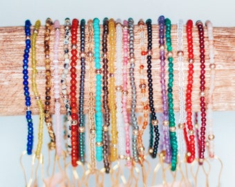 Bracelet Wonder - Perles de pierres précieuses de 2 mm et bracelets réglables or 14 carats