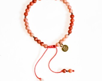 Peach Aventurine Adjustable Bracelet / 14k Gold Filled Macrame Knot / Gemstone / Handmade Jewelry / Natural Gemstone / Yoko Charm