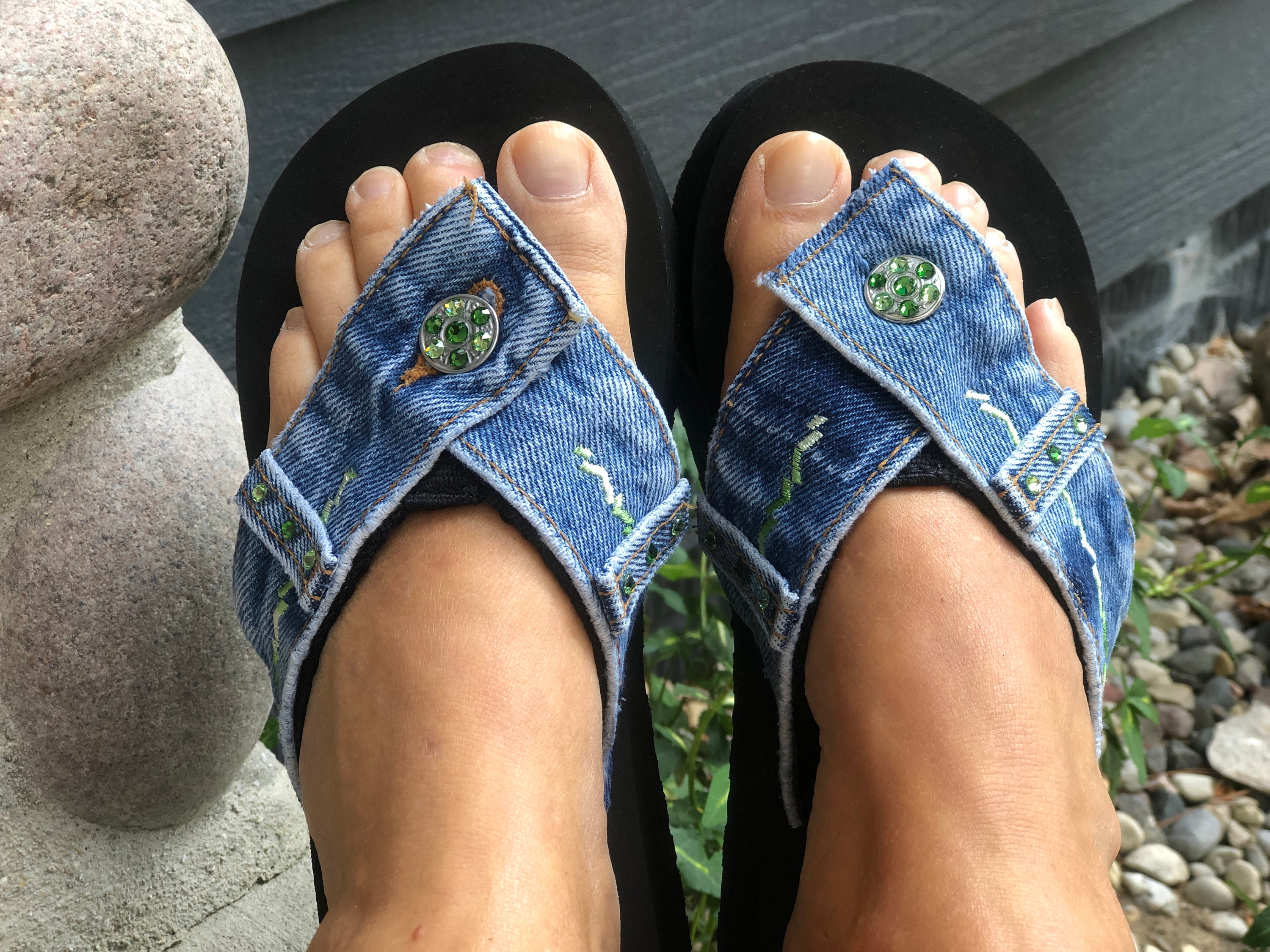 Size 7 Womens Blue Jean Sandals Beach Sandals Denim Flip Flops