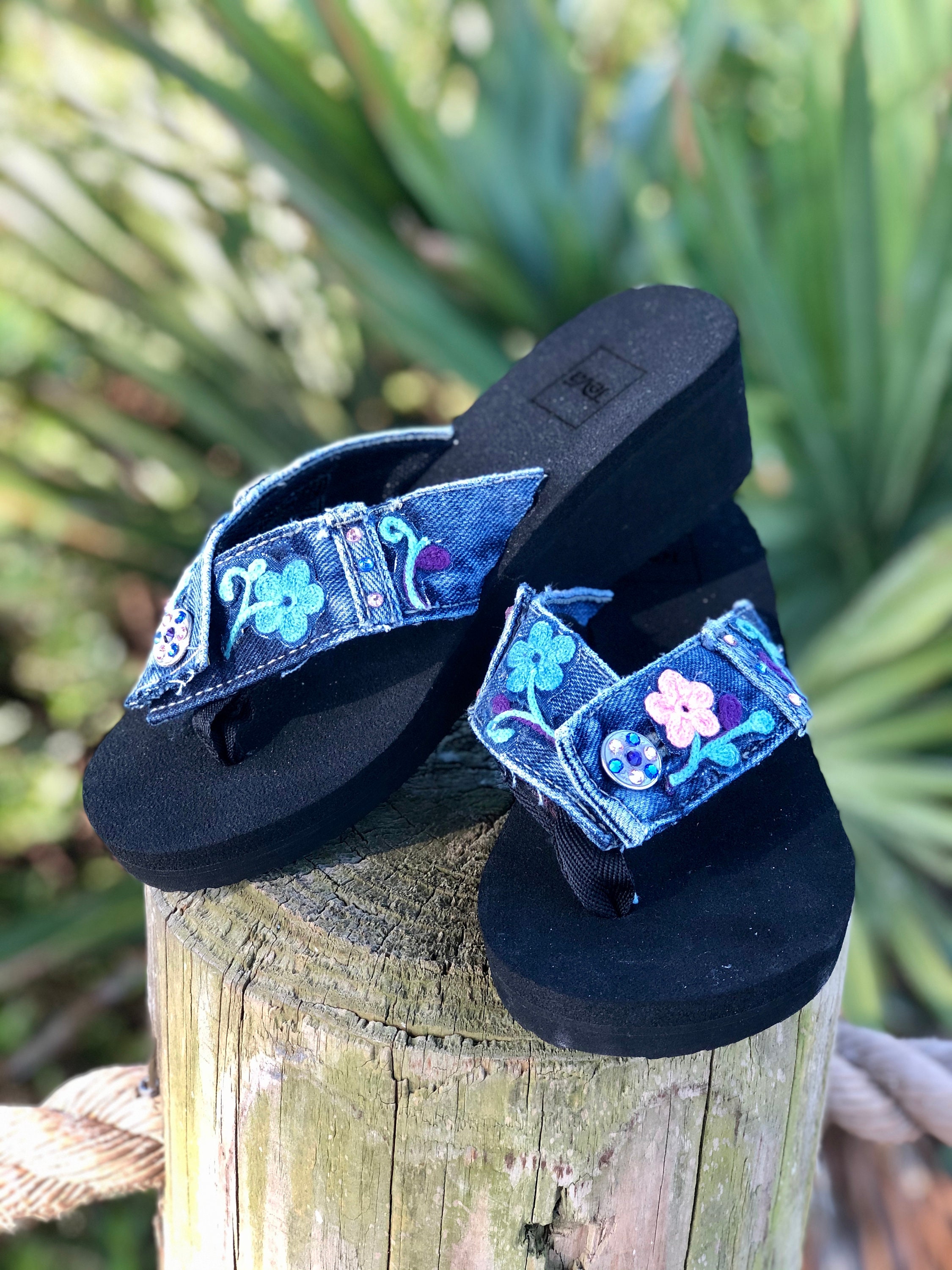 Blue Jean Sandals Sandals Denim Flip Flops Womens | Etsy