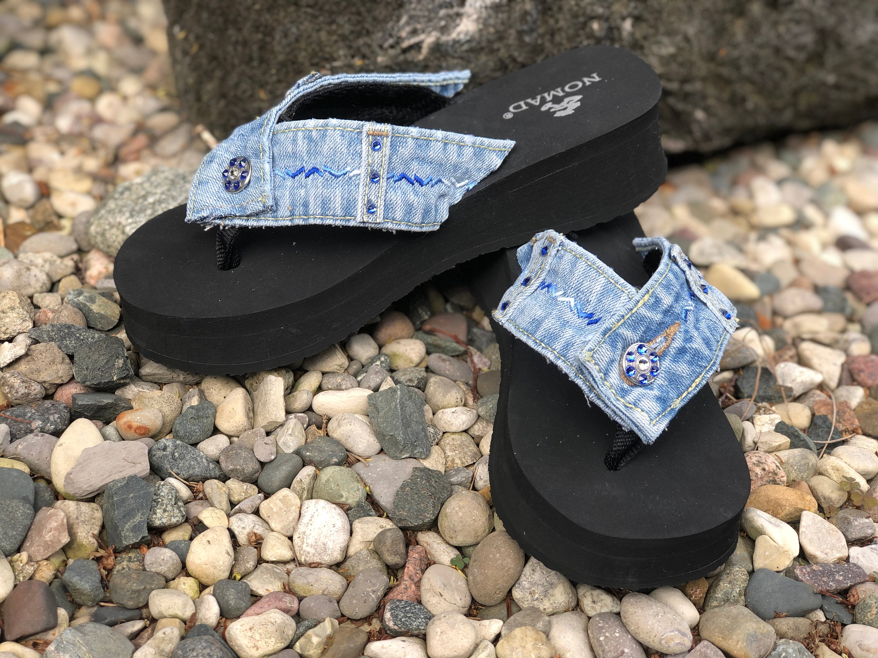Blue Jean Sandals Sandals Denim Flip Flops Womens Etsy