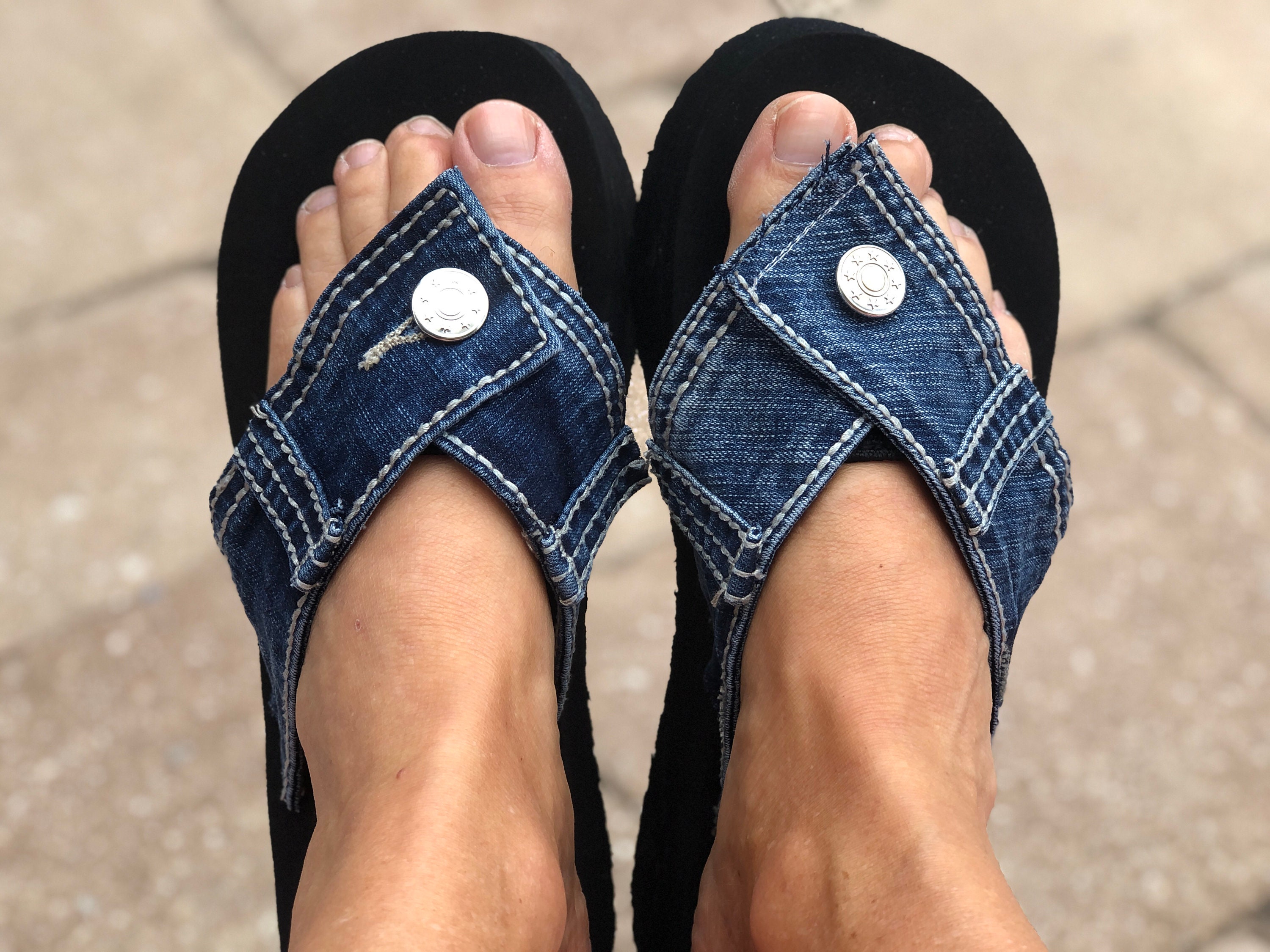 Size 8 Womens Handmade Sandals Sandal Blue Jean Flip Flop - Etsy