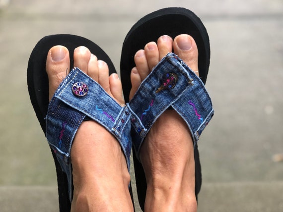 Size 9 Womens Blue Jean Sandals Sandals Denim Flip Flops Womens