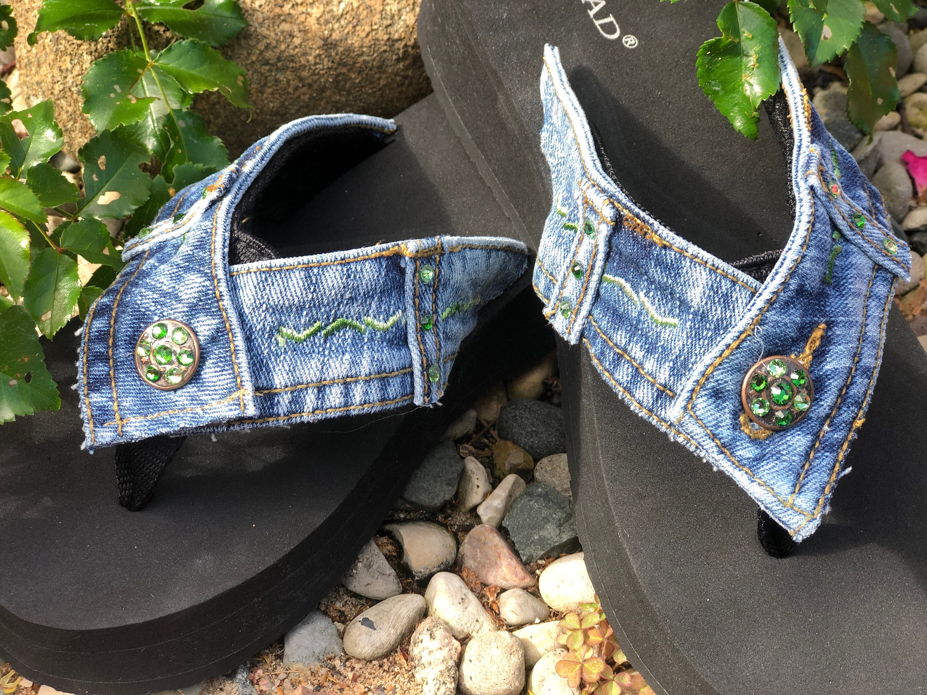blue jean sandals with bow