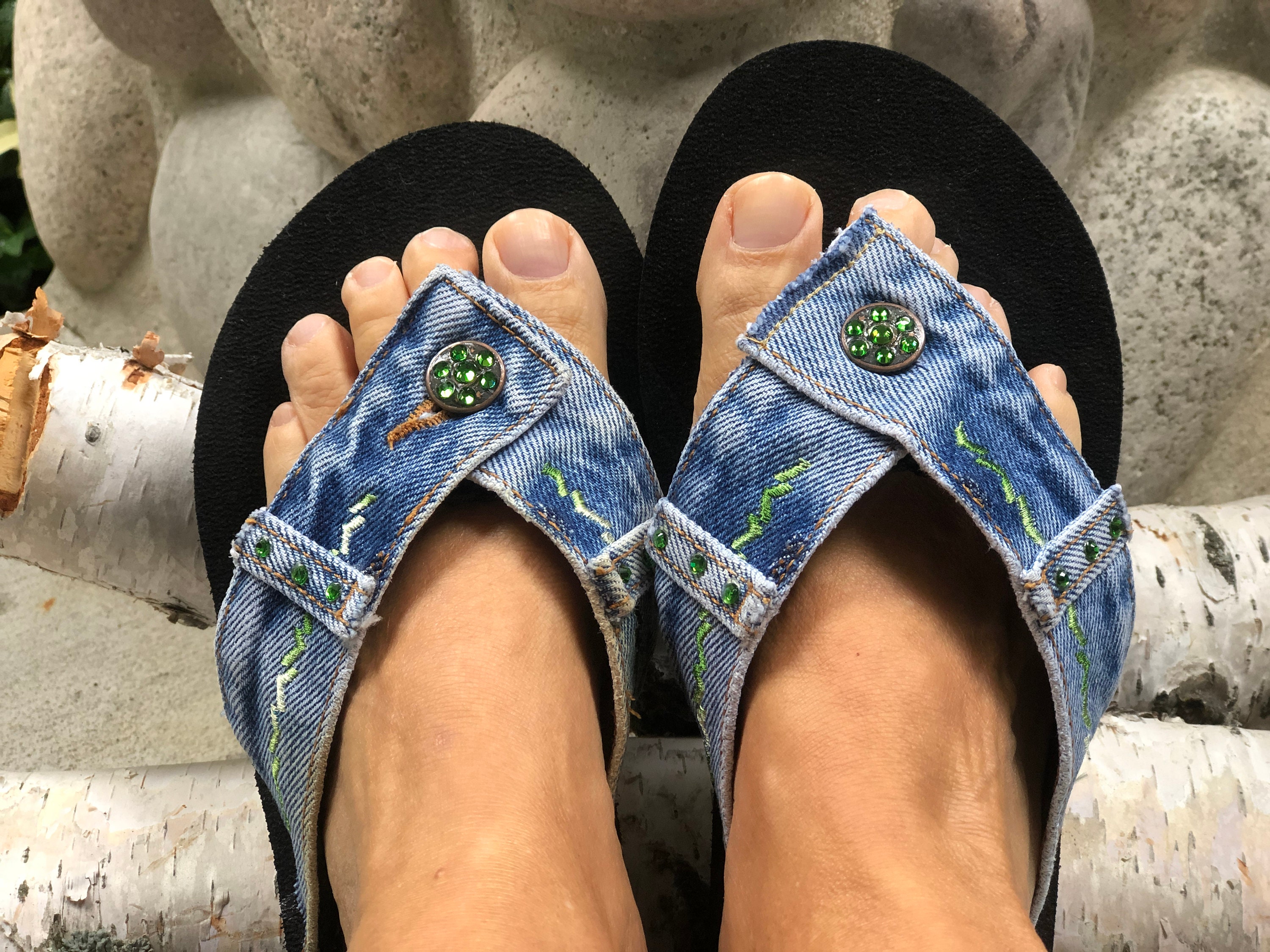 Blue Jean Sandals Beach Sandals Denim Flip Flops Womens Etsy