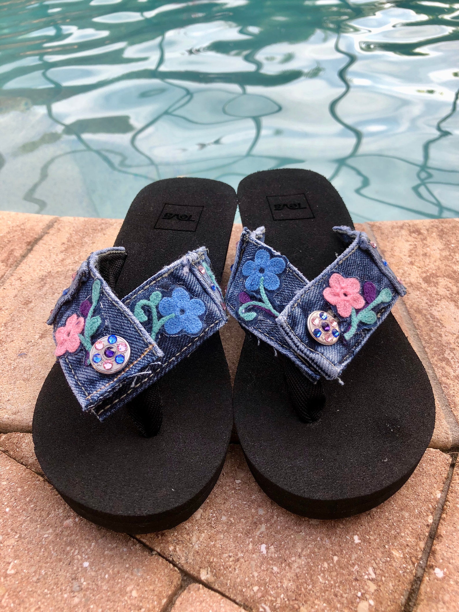 Size 6 Womens Blue Jean Sandals Sandals Denim Flip Flops Etsy Sweden