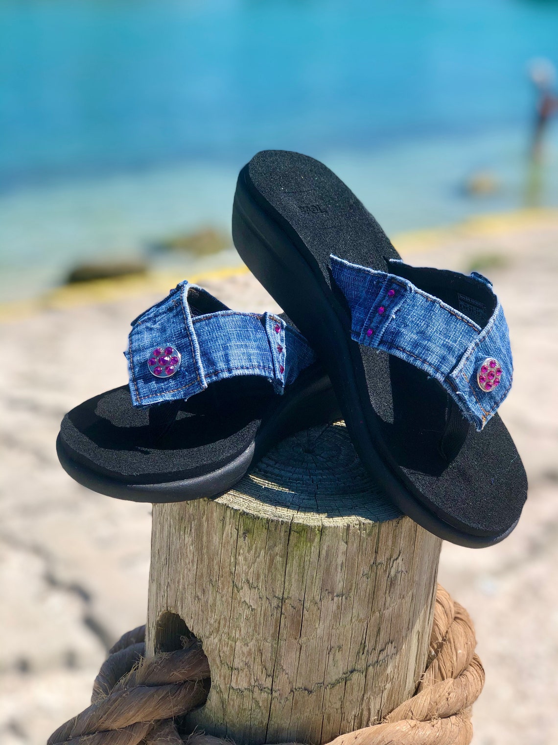 Blue Jean Sandal Denim Flip Flop Womens Sandal Etsy