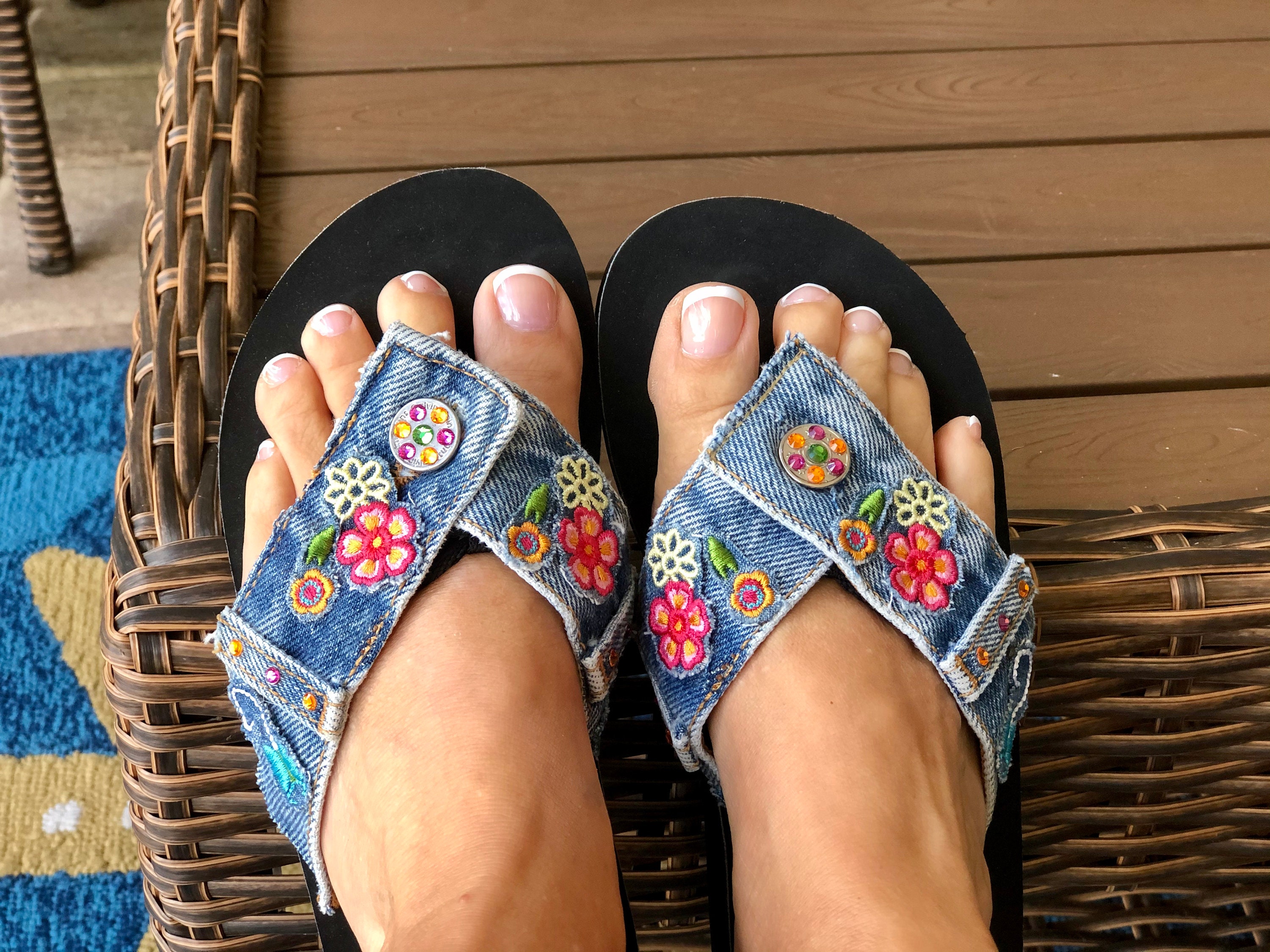 Size 5 Womens Blue Jean Sandals Sandals Denim Flip Flops Womens Sandals