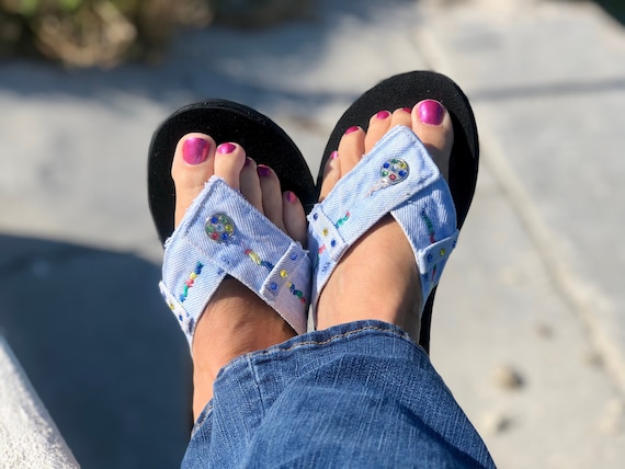 Size 9 Womens Blue Jean Sandals Sandals Denim Flip Flops Womens