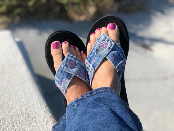 Size 9 Womens Handmade Denim Flip Flop Sandal Made With - Etsy