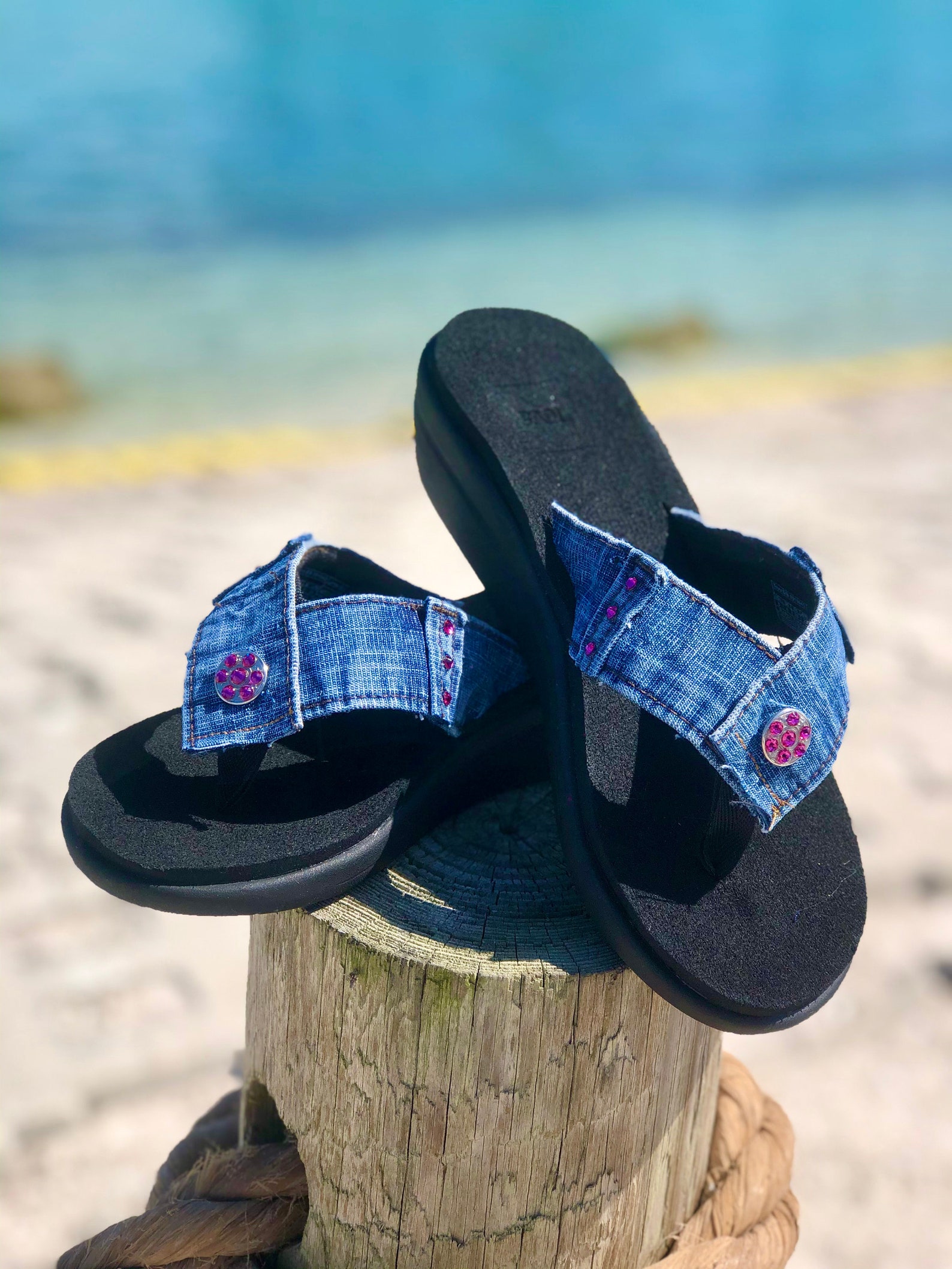 Blue Jean Sandal Denim Flip Flop Womens Sandal Etsy