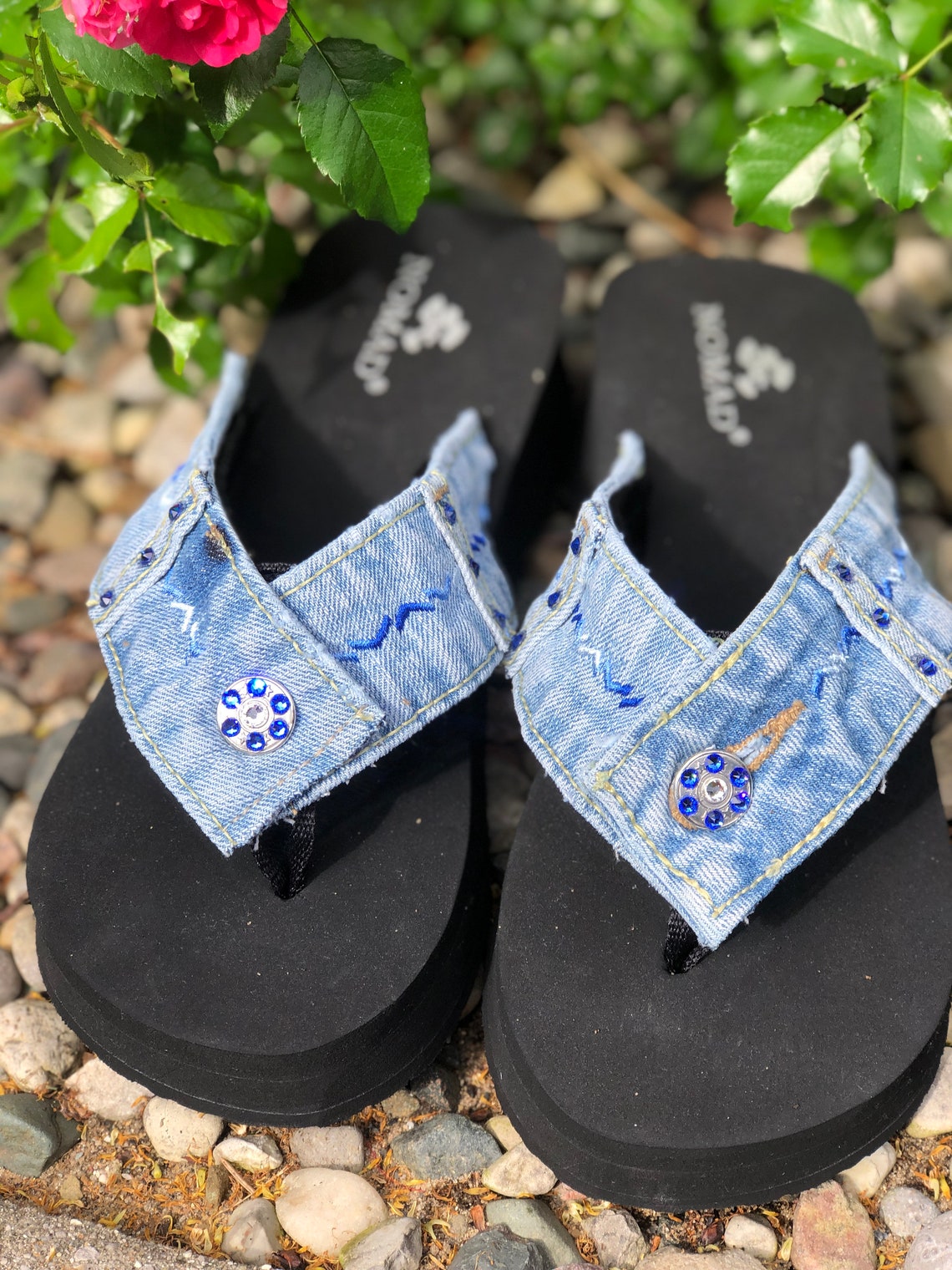 blue jean sandals with bow